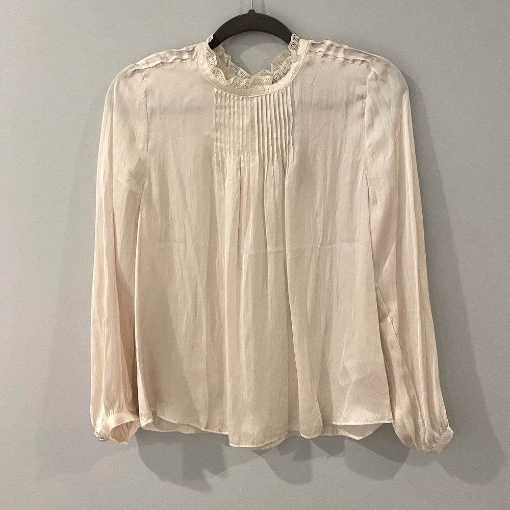 NWT J. Crew satin high neck blouse with lace detail, cream white, size medium